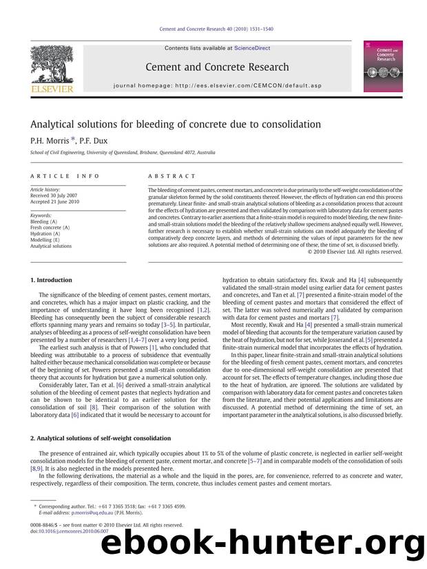 Analytical solutions for bleeding of concrete due to consolidation by P.H. Morris & P.F. Dux