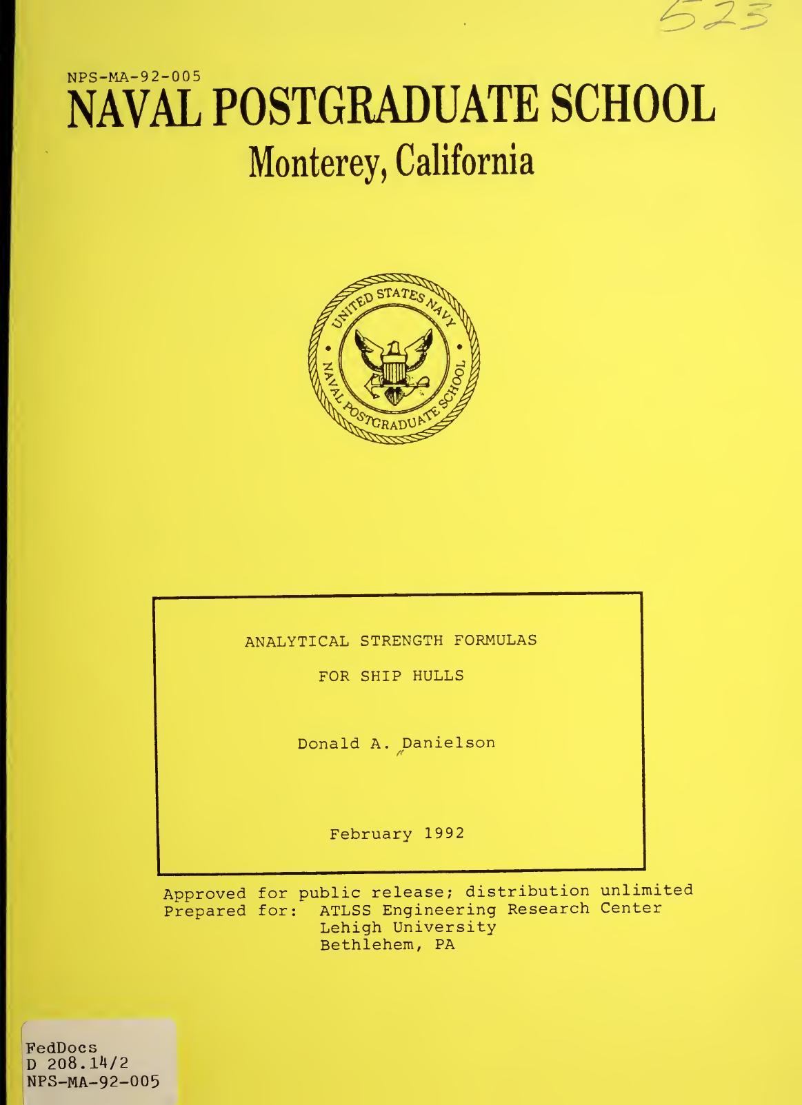 Analytical strength formulas for ship hulls by Danielson D. A. (Donald A.)