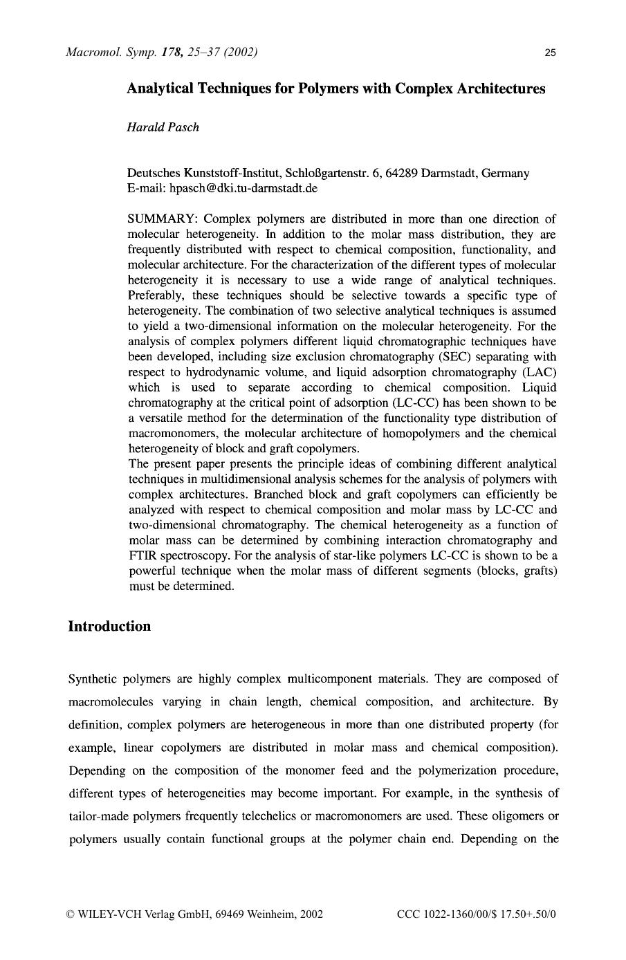 Analytical techniques for polymers with complex architectures by Unknown