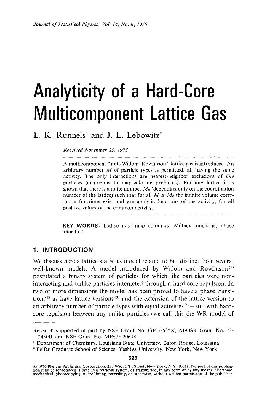 Analyticity of a hard-core multicomponent lattice gas by Unknown