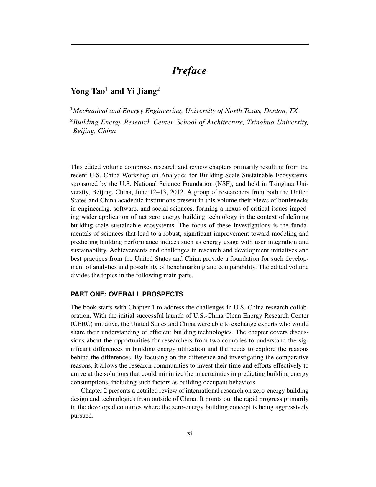 Analytics for Building-Scale Sustainable Ecosystems: US-China Research Perspectives by Yong X. Tao; Yi Jiang (Professor of architecture)