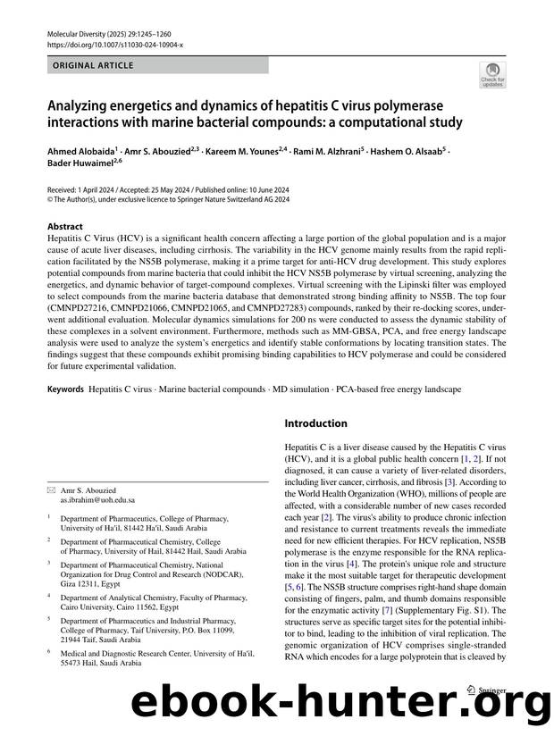 Analyzing energetics and dynamics of hepatitis C virus polymerase interactions with marine bacterial compounds: a computational study by unknow