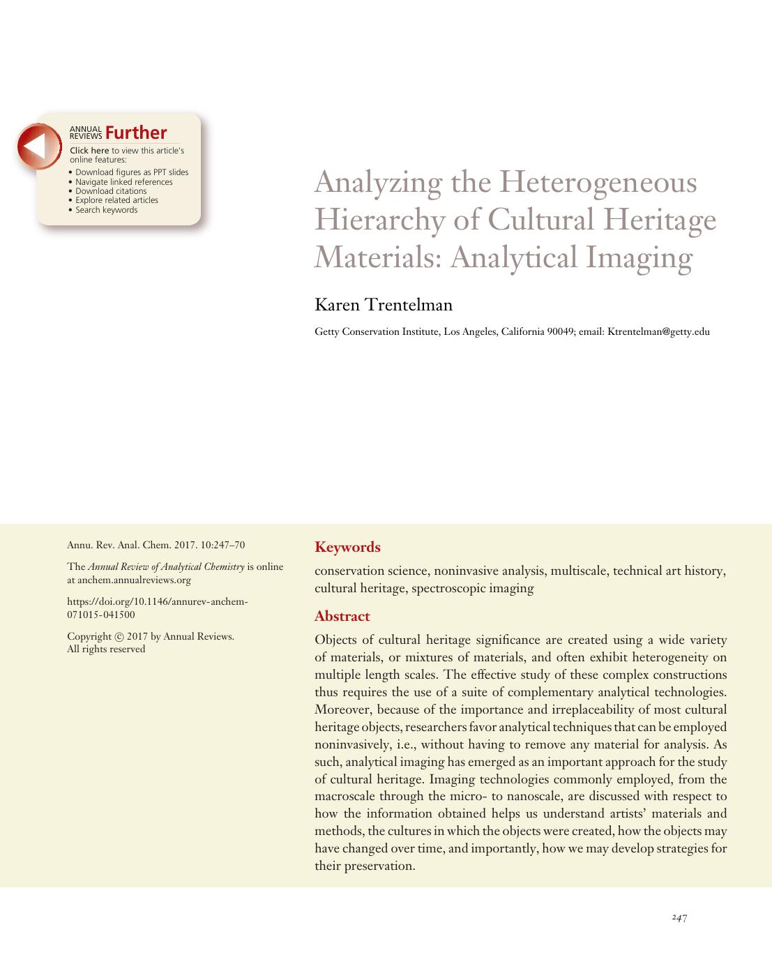 Analyzing the Heterogeneous Hierarchy of Cultural Heritage Materials: Analytical Imaging by Karen Trentelman