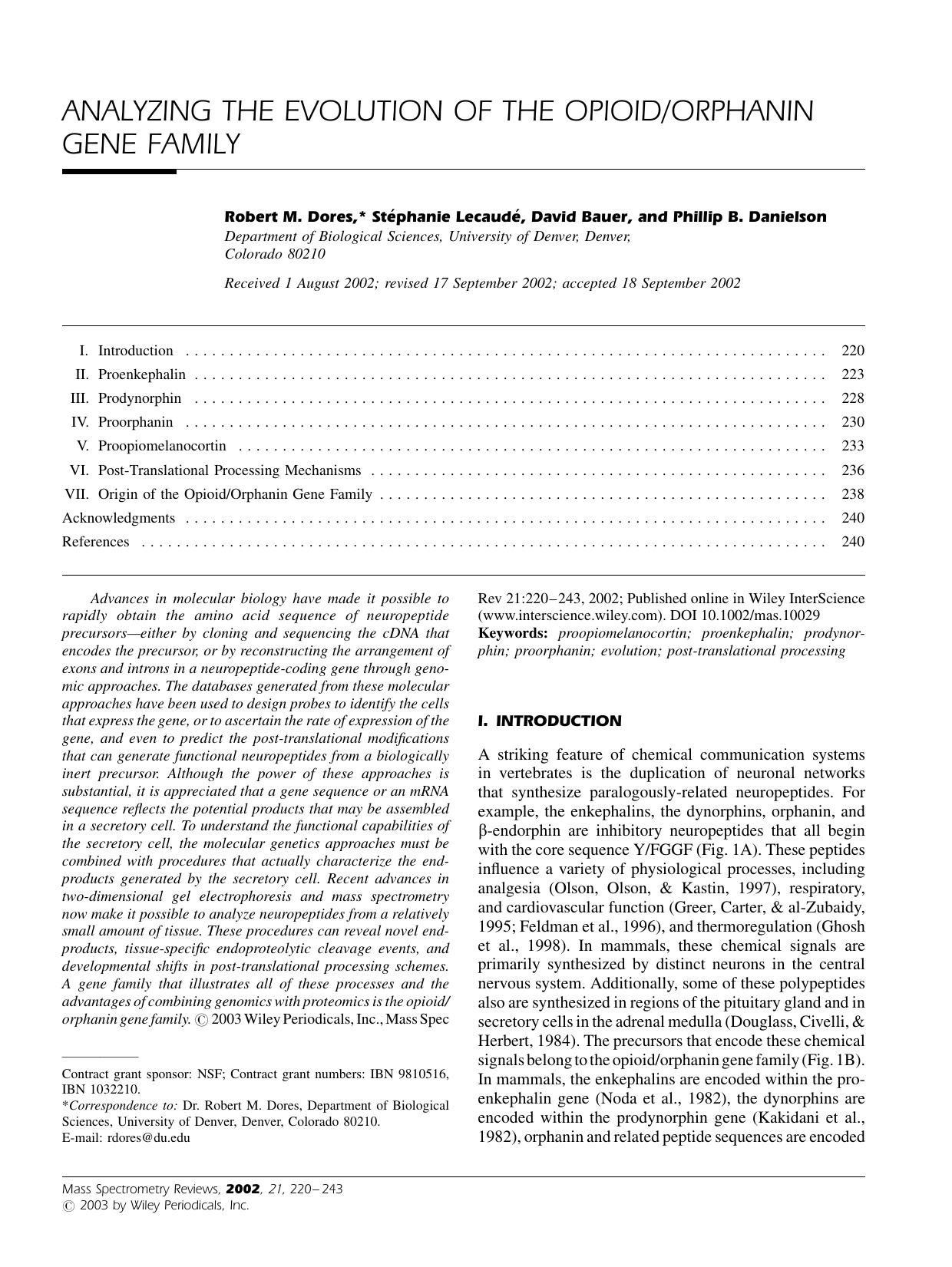 Analyzing the evolution of the opioidorphanin gene family by Unknown
