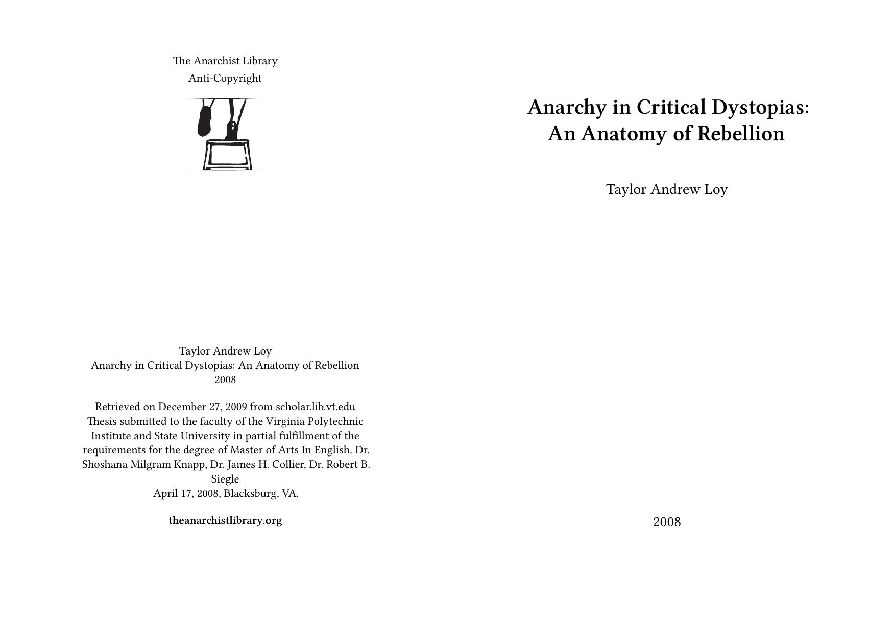 Anarchy in Critical Dystopias: An Anatomy of Rebellion by Taylor Andrew Loy