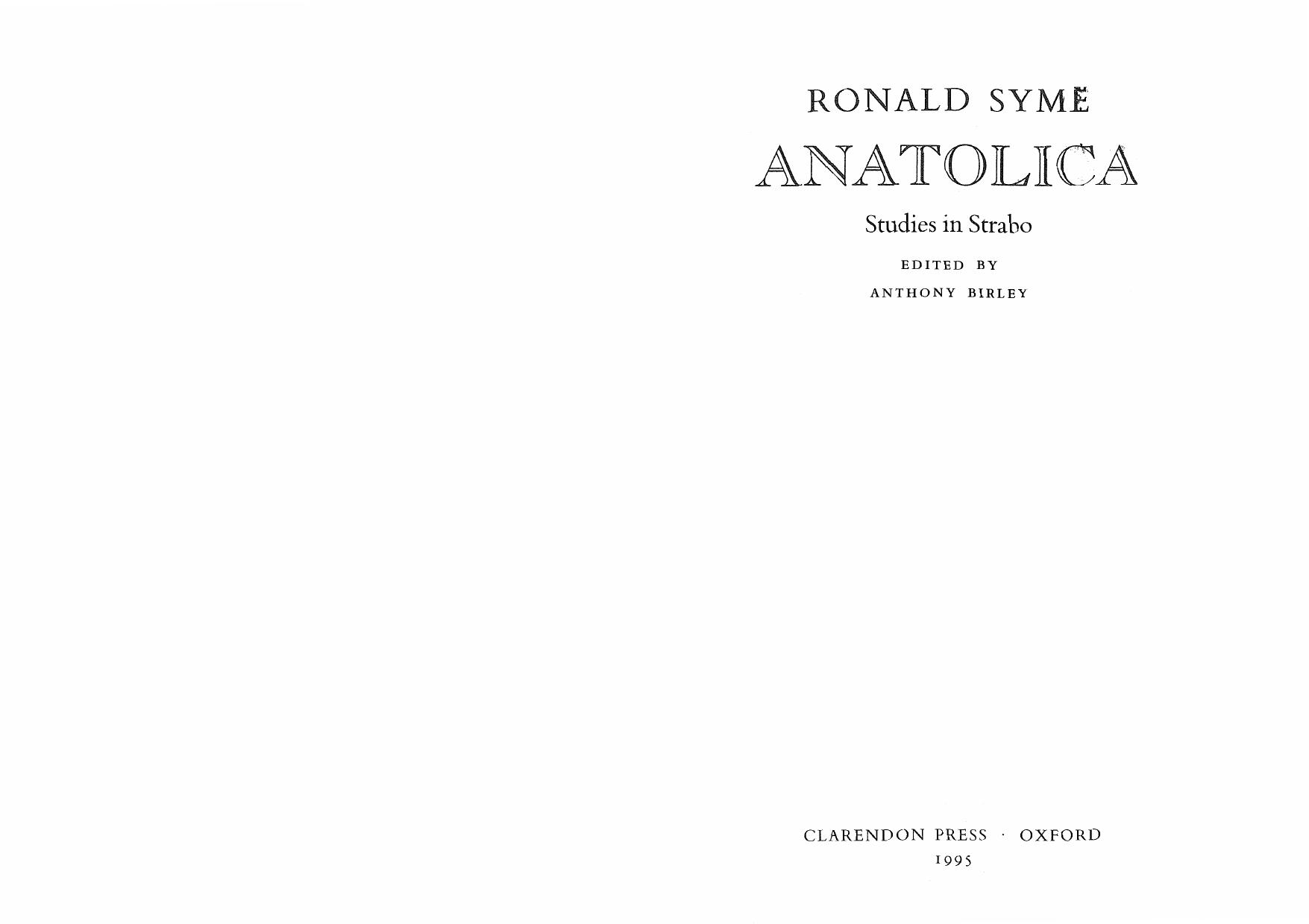 Anatolica: studies in Strabo by Ronald Syme