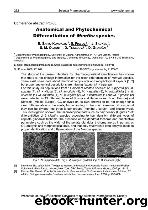 Anatomical and Phytochemical Differentiation of Mentha species by B. ŠARIĆ-KUNDALIĆ & S. FIALOVÁ & J. SAUKEL & S. M. ÖLZANT & D. TEKEĽOVÁ & D. GRANČAI