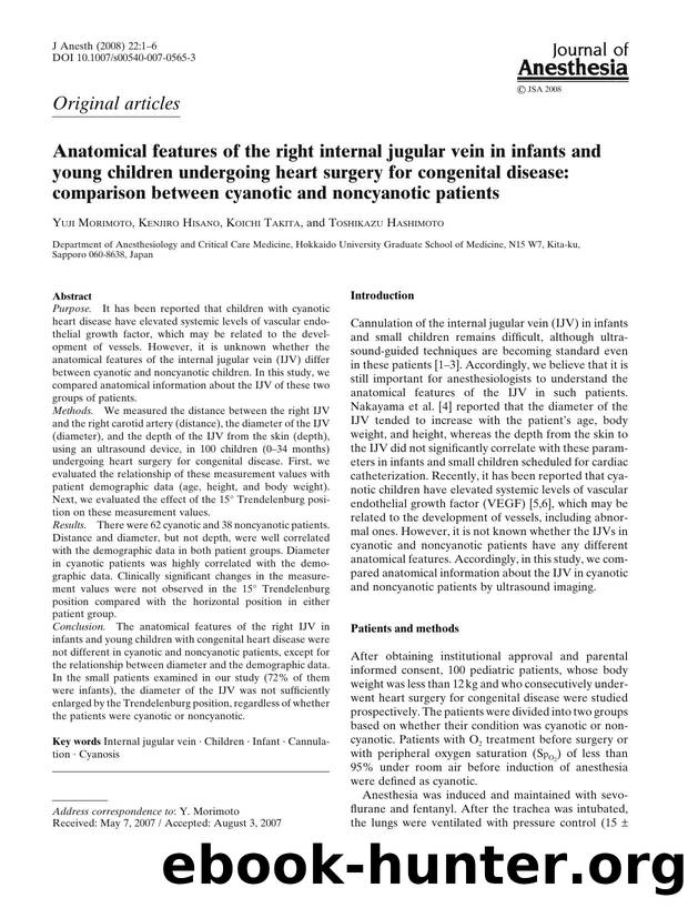 Anatomical features of the right internal jugular vein in infants and young children undergoing heart surgery for congenital disease: comparison between cyanotic and noncyanotic patients by Unknown