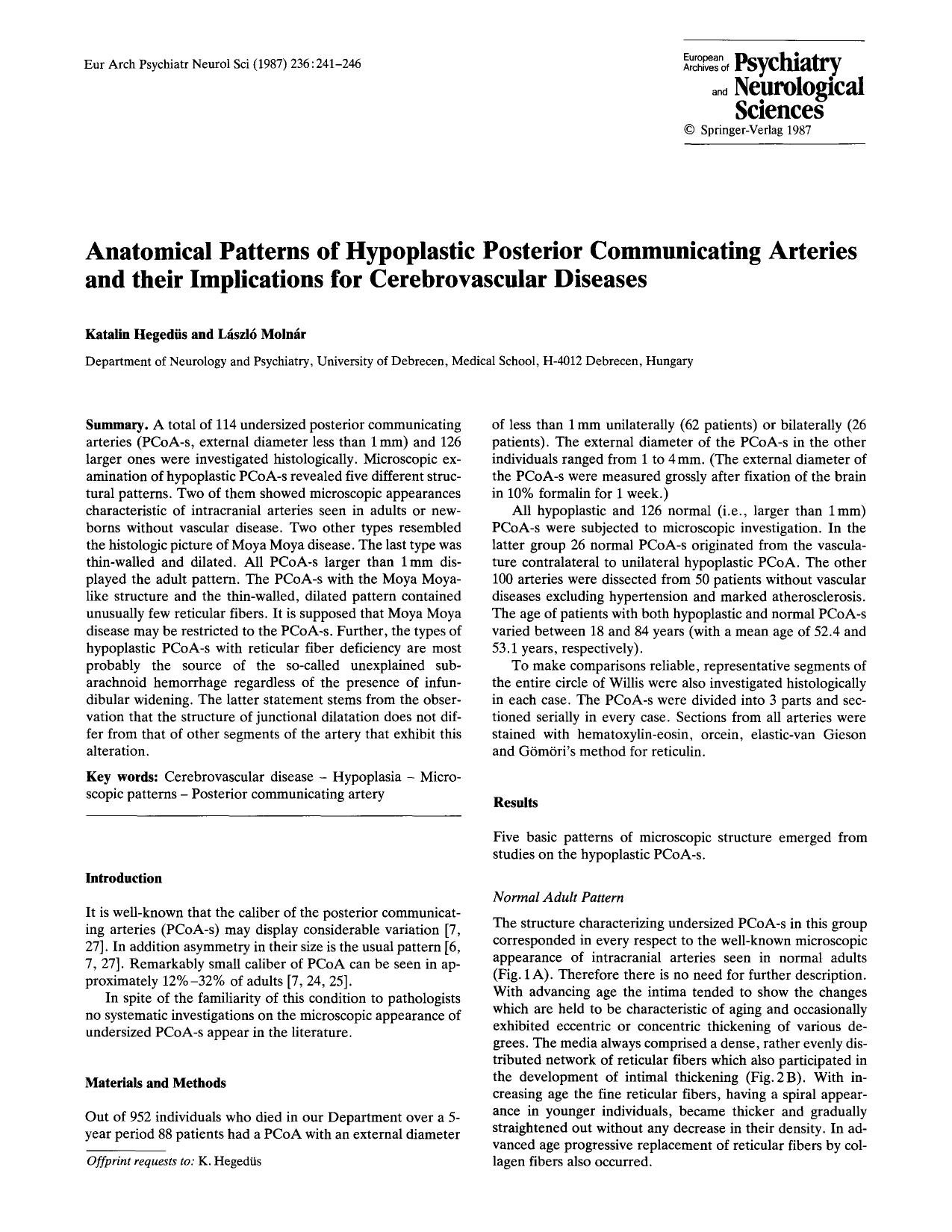 Anatomical patterns of hypoplastic posterior communicating arteries and their implications for cerebrovascular diseases by Unknown