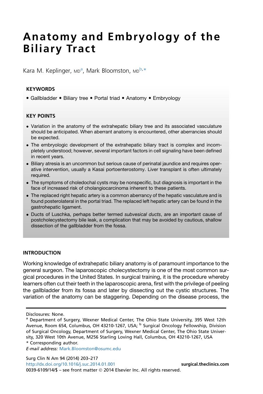 Anatomy and Embryology of the Biliary Tract by Kara M. Keplinger MD & Mark Bloomston MD