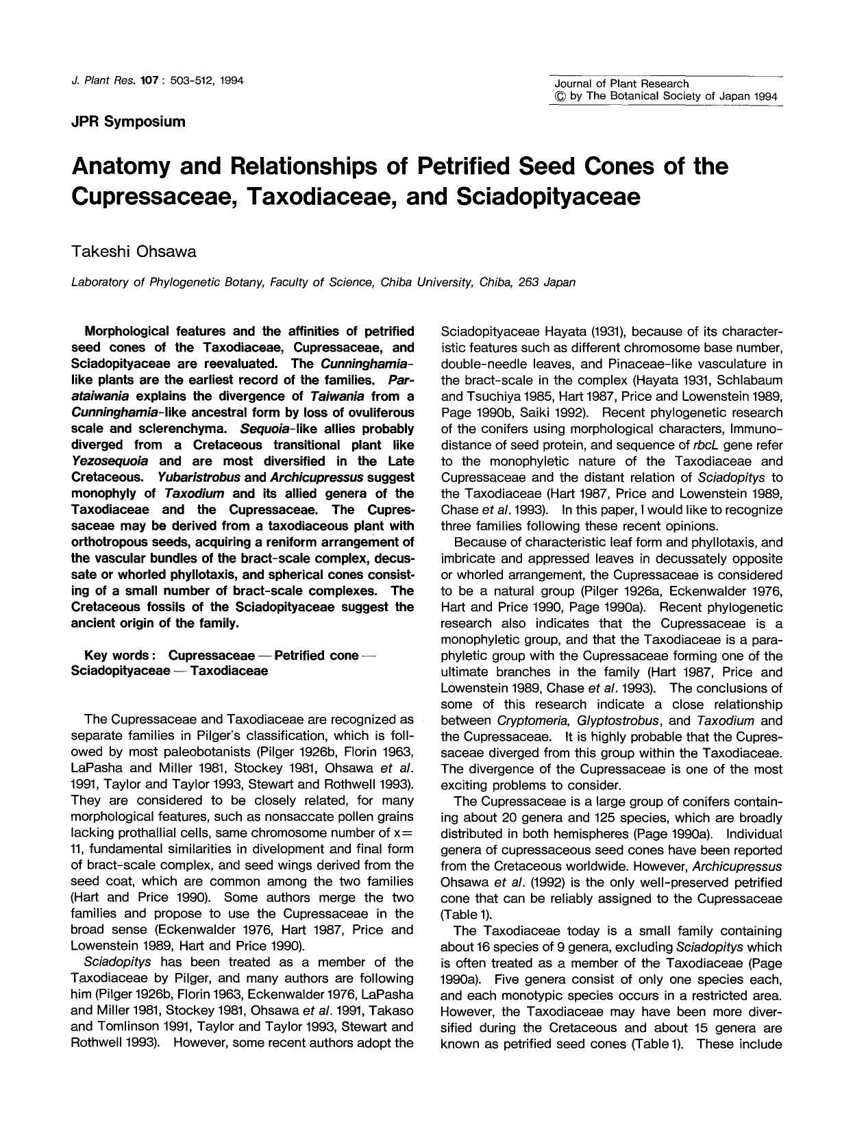 Anatomy and relationships of petrified seed cones of the Cupressaceae, Taxodiaceae, and Sciadopityaceae by Unknown