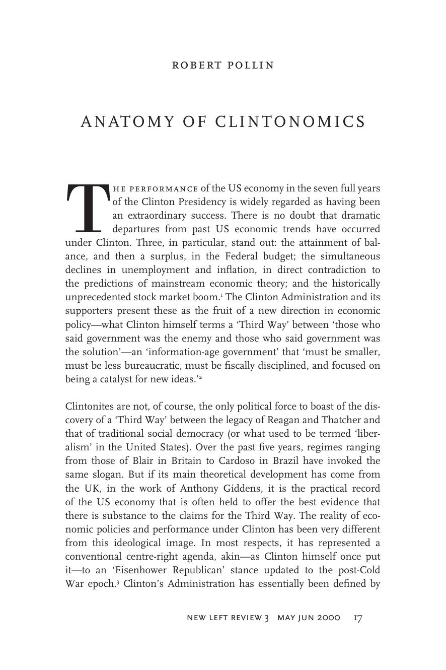 Anatomy of Clintonomics by Robert Pollin