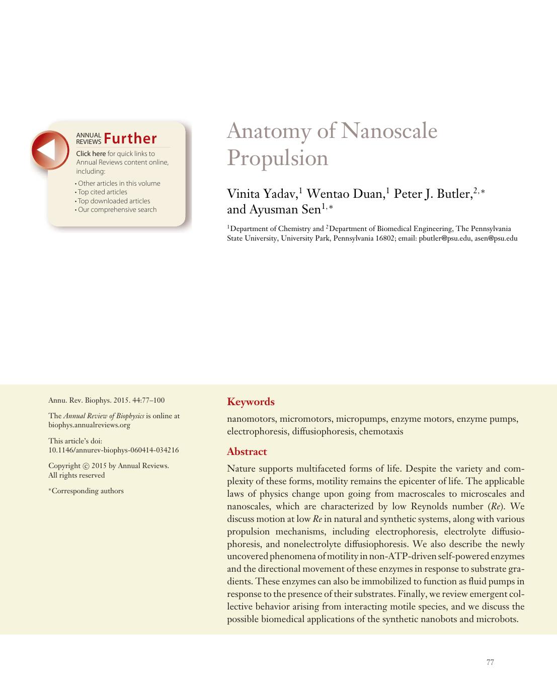 Anatomy of Nanoscale Propulsion by Vinita Yadav Wentao Duan Peter J. Butler Ayusman Sen