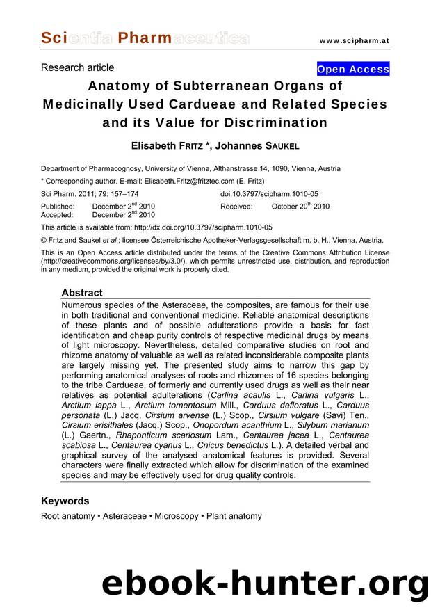 Anatomy of Subterranean Organs of Medicinally Used Cardueae and Related Species and its Value for Discrimination by Elisabeth FRITZ & Johannes SAUKEL