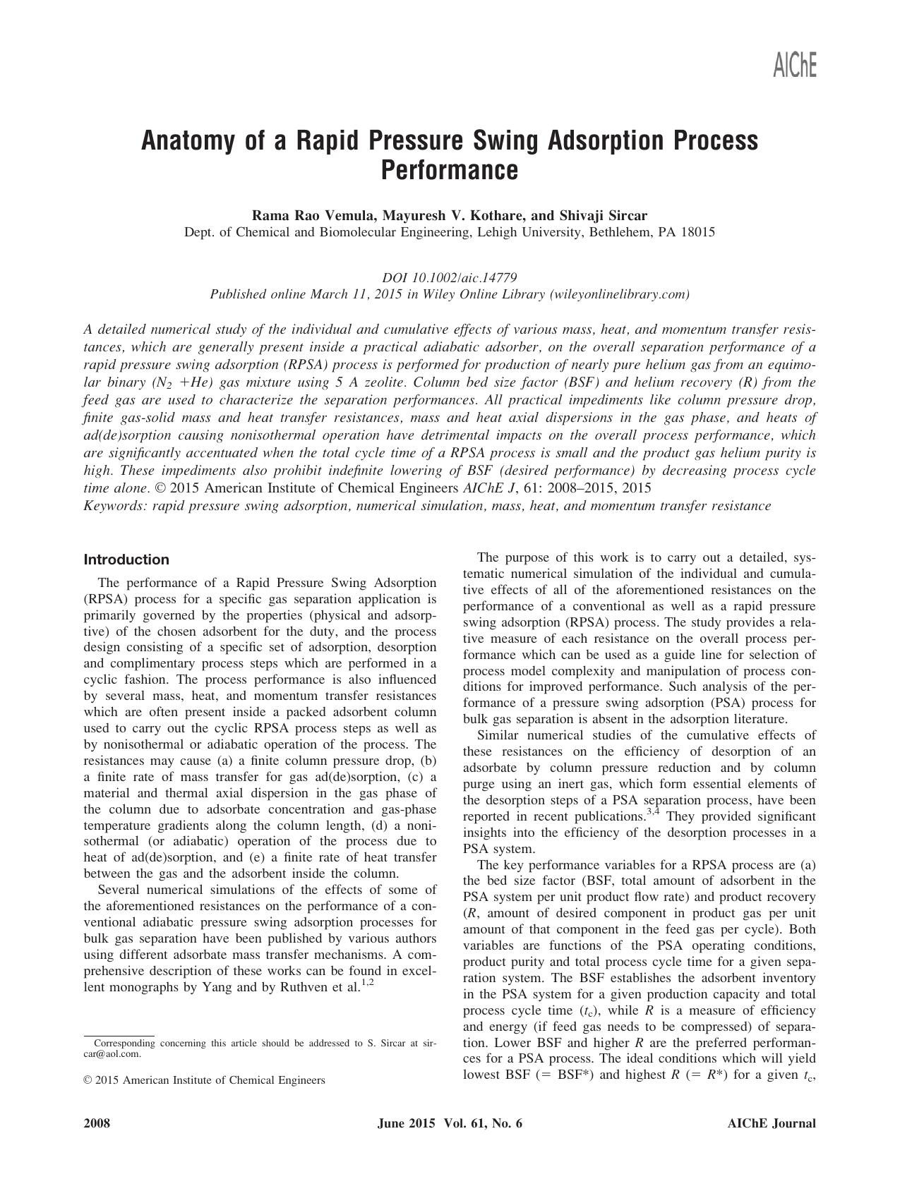 Anatomy of a rapid pressure swing adsorption process performance by Unknown