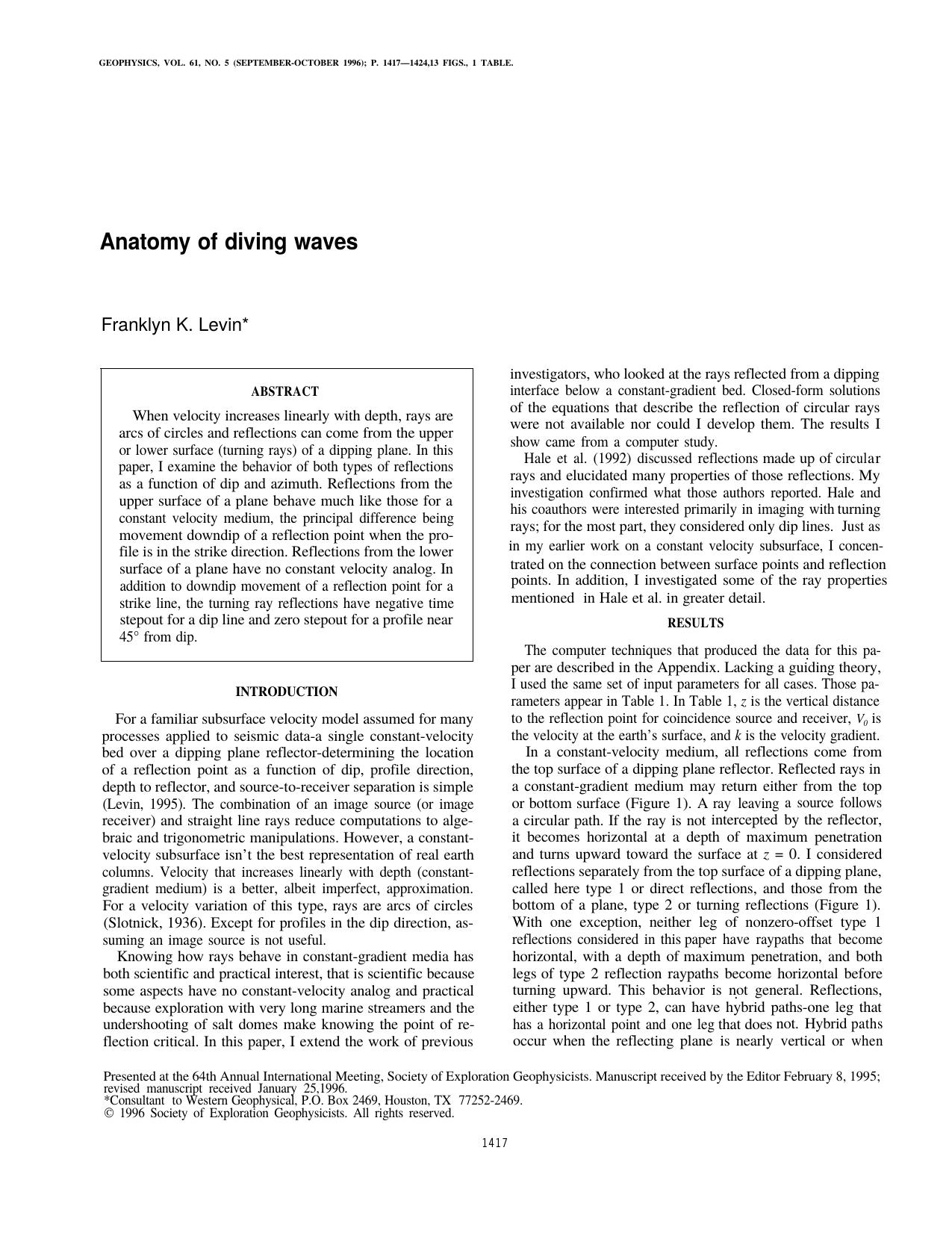 Anatomy of diving waves by F. K. Levin