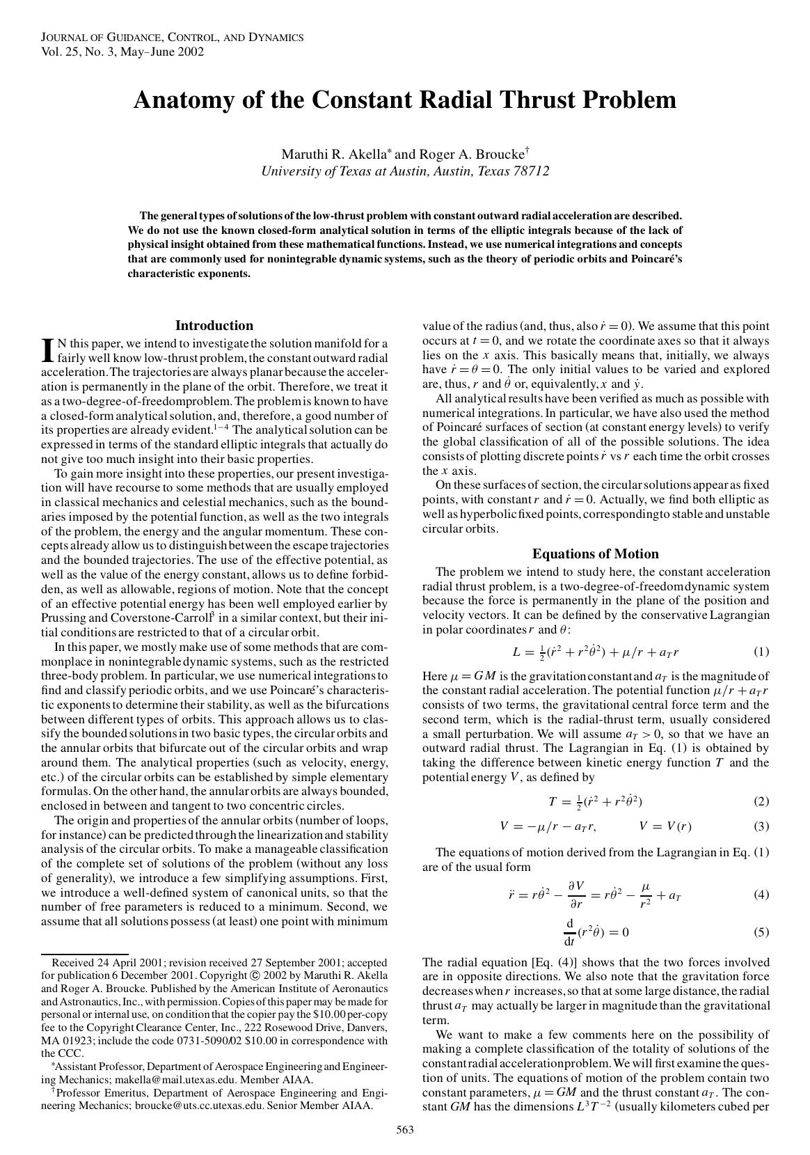 Anatomy of the Constant Radial Thrust Problem by Unknown