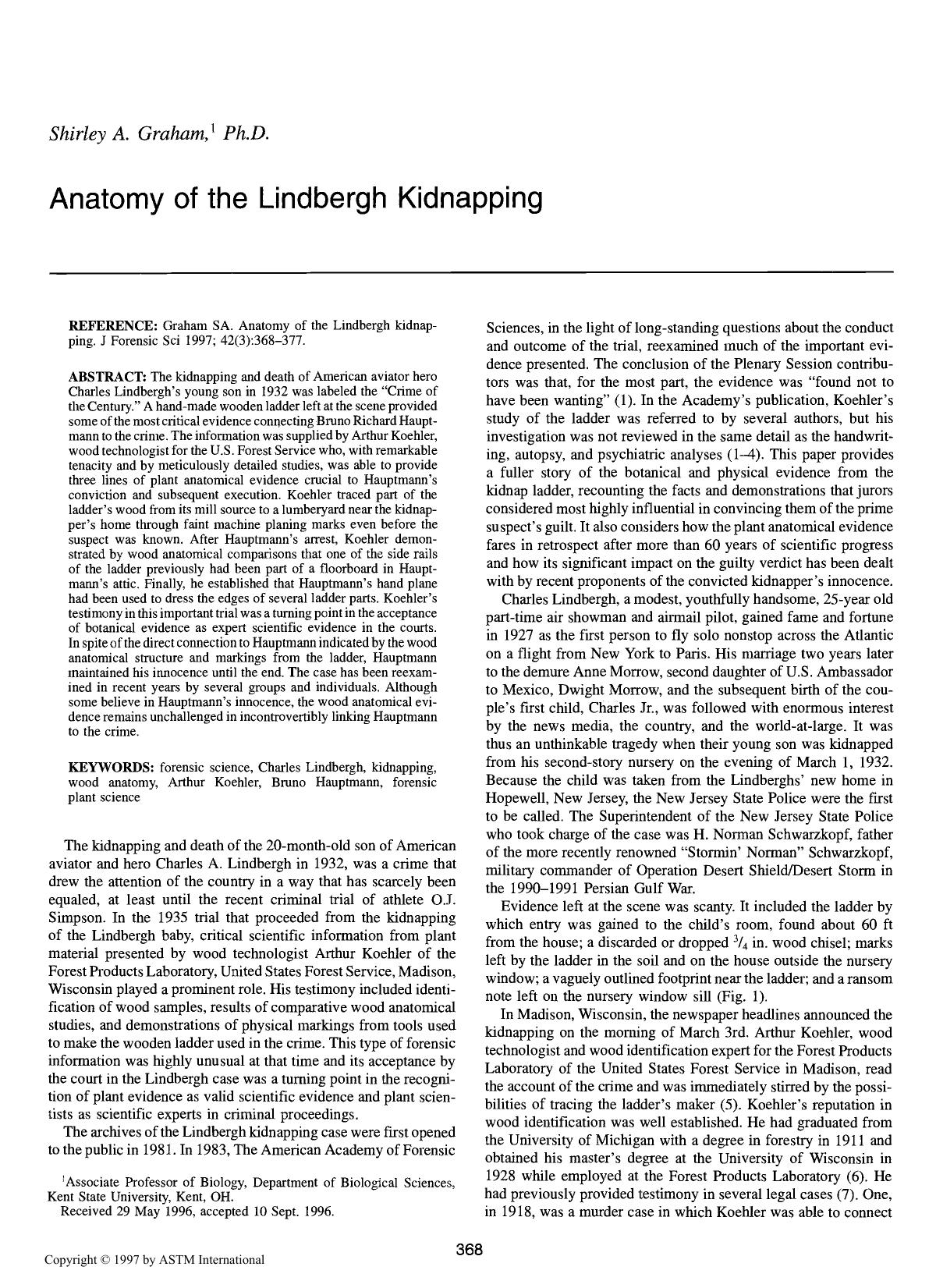 Anatomy of the Lindbergh kidnapping by Graham SA