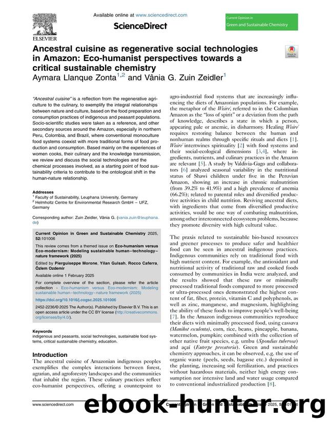 Ancestral cuisine as regenerative social technologies in Amazon: Eco-humanist perspectives towards a critical sustainable chemistry by Aymara Llanque Zonta & Vânia G. Zuin Zeidler