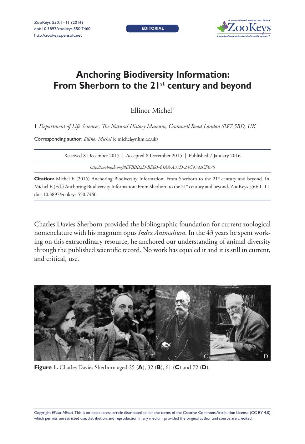 Anchoring biodiversity information : from Sherborn to the 21st century and beyond by Sherborn Charles Davies