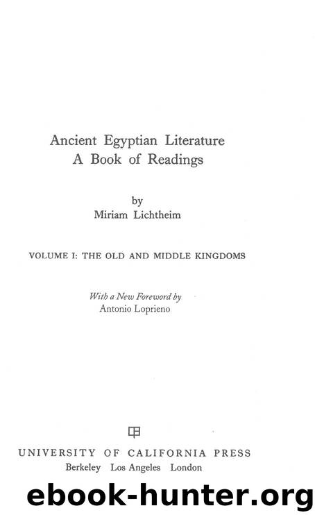 Ancient Egyptian Literature by Lichtheim Miriam Lopriano Antonio