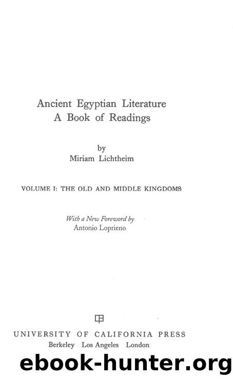 Ancient Egyptian Literature by Lichtheim Miriam; Lopriano Antonio; Fischer-Elfert Hans-W