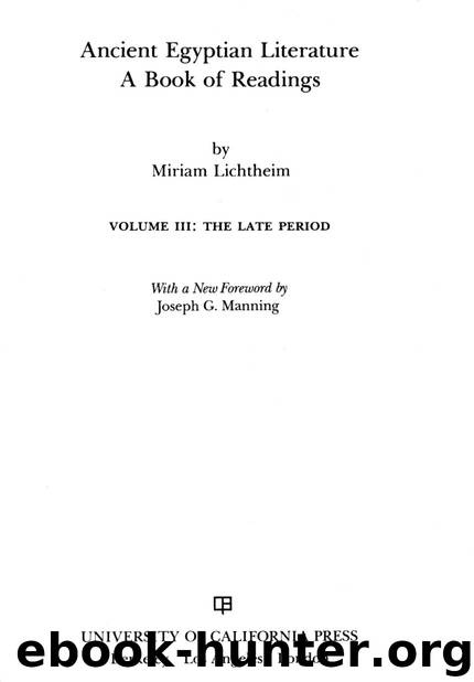 Ancient Egyptian Literature by Lichtheim Miriam; Manning Joseph G.;