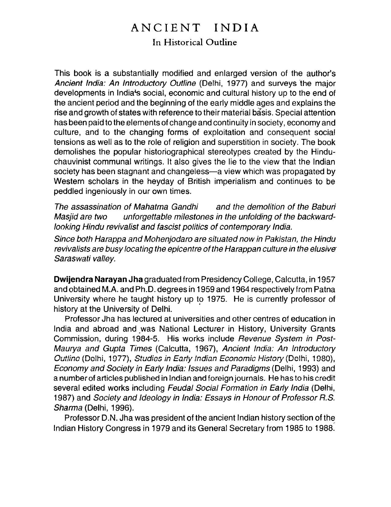 Ancient India: in historical outline by Jha Dwijendra Narayan