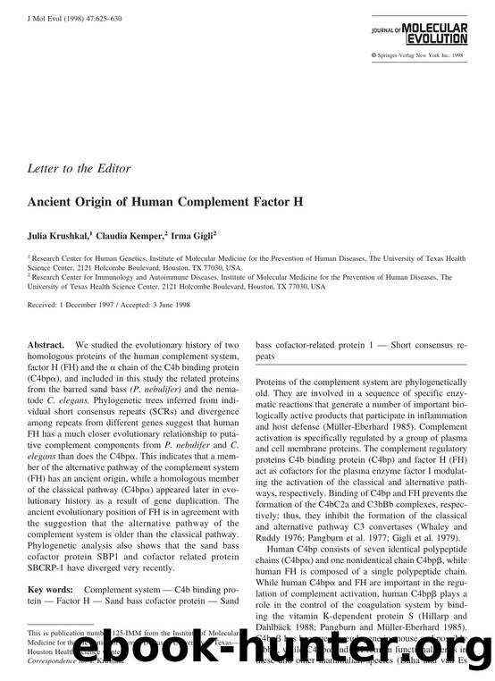 Ancient Origin of Human Complement Factor H by Krushkal J. et al