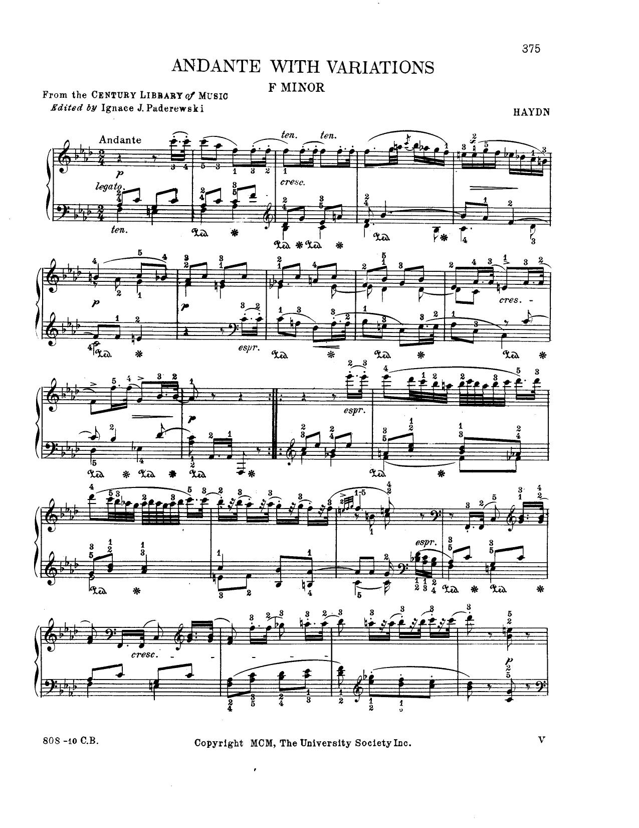 Andante with Variations in f by Unknown