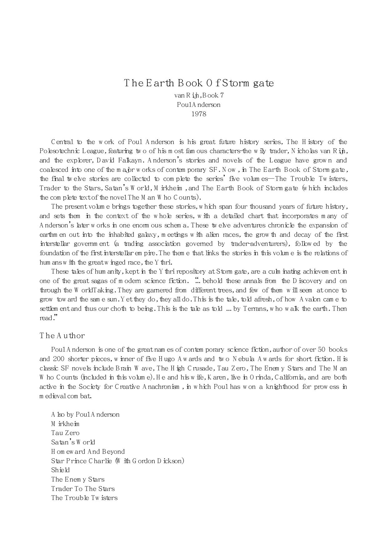 Anderson, Poul - The Earth Book of Stormgate by Anderson Poul
