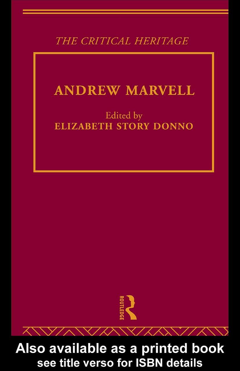 Andrew Marvell: The Critical Heritage by Elizabeth Story Donno