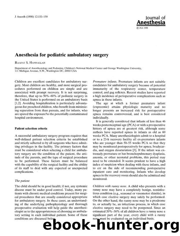 Anesthesia for pediatric ambulatory surgery by Unknown
