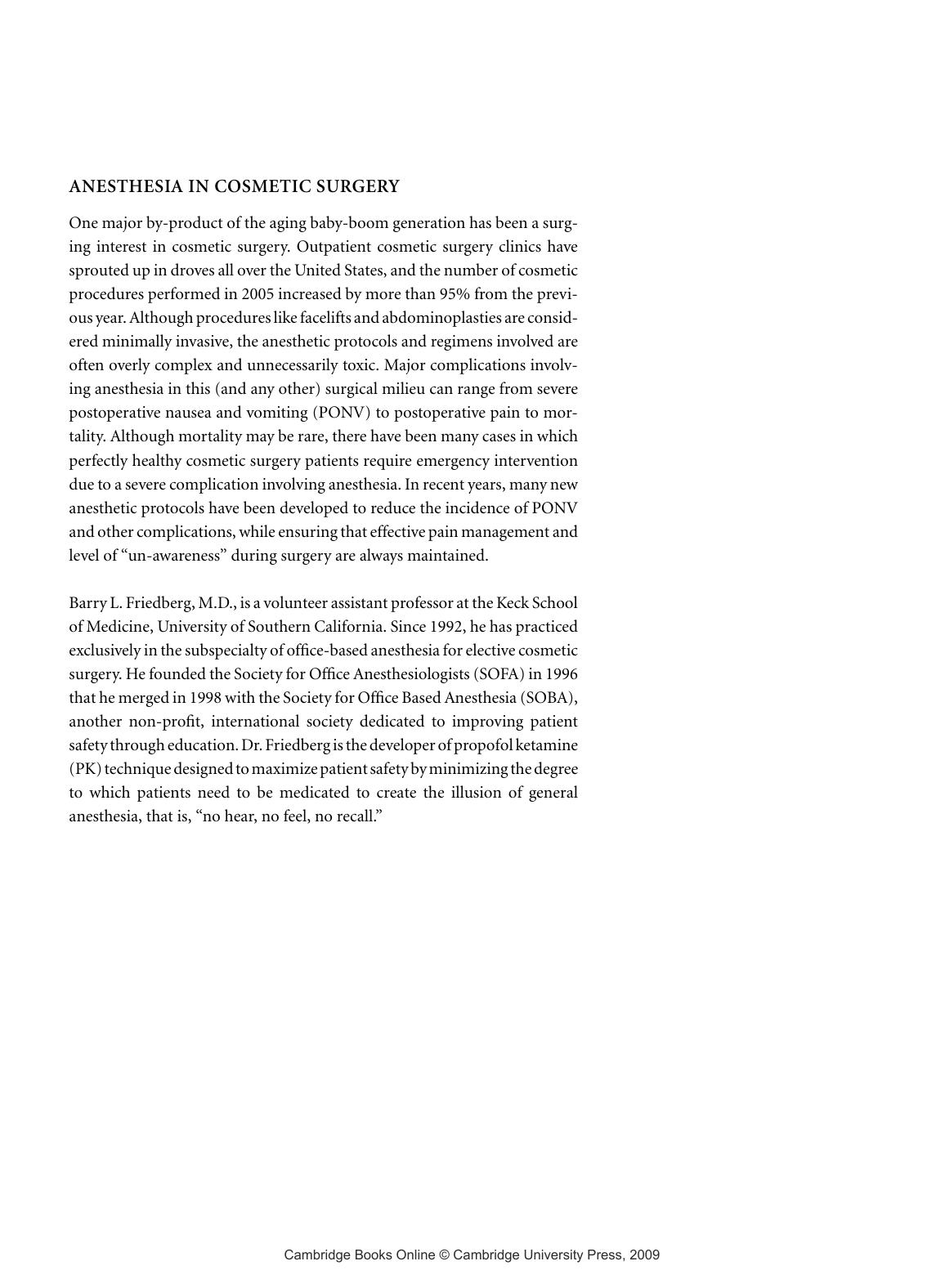 Anesthesia in cosmetic surgery by Barry L Friedberg