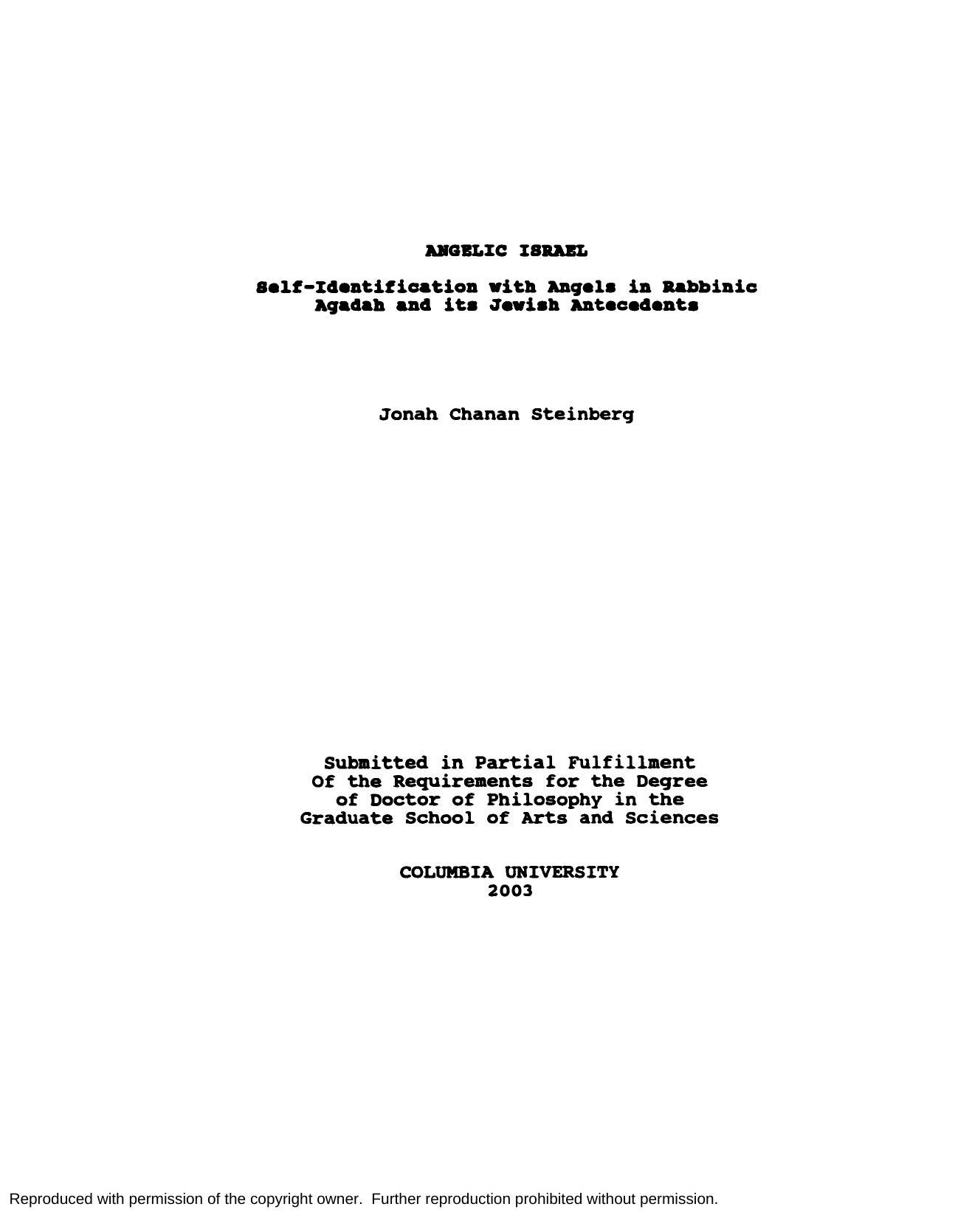 Angelic Israel: Self-Identification with Angels in Rabbinic Agadah and its Jewish Antecedents by Jonah Steinberg