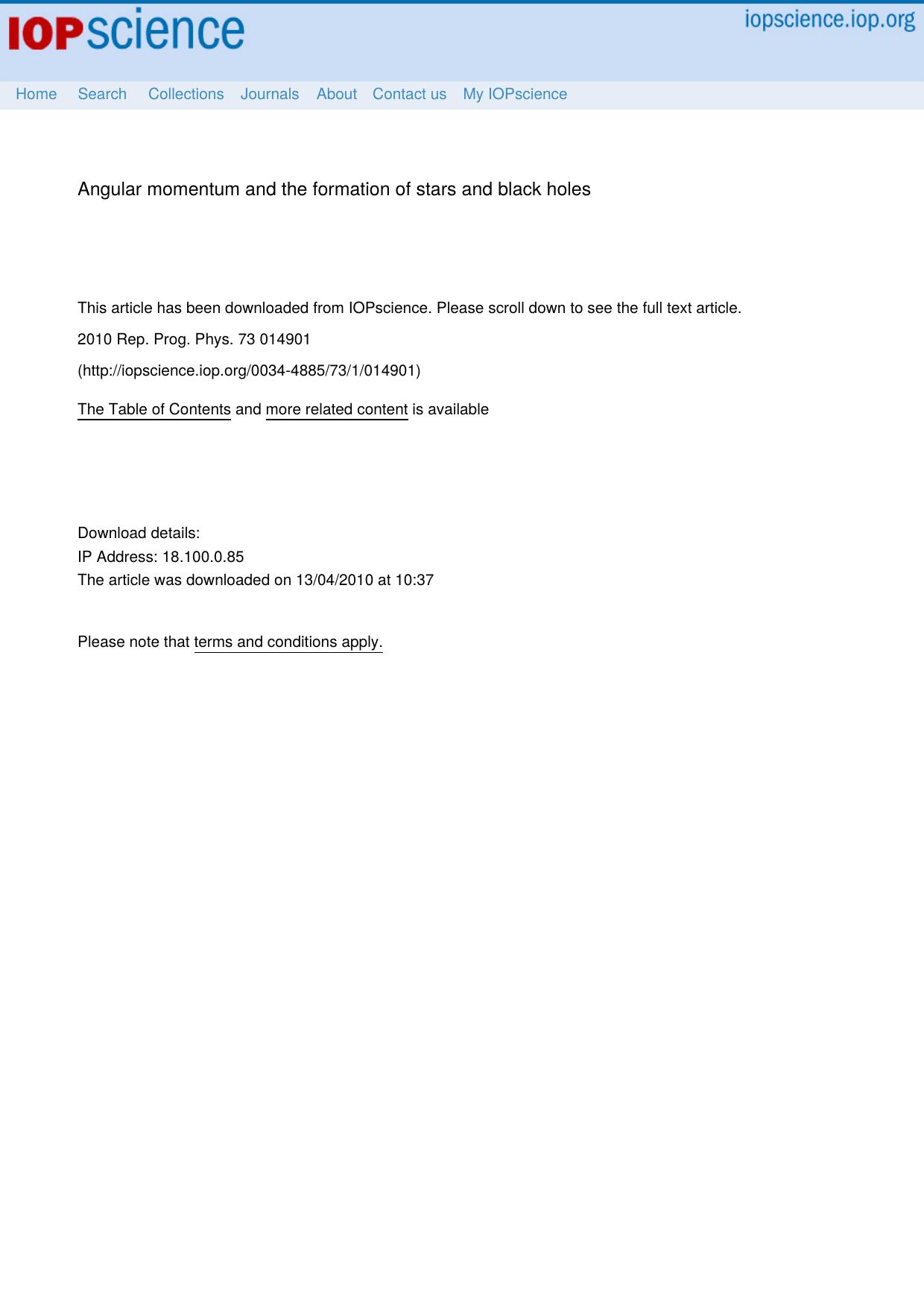 Angular momentum and the formation of stars and black holes by R B Larson