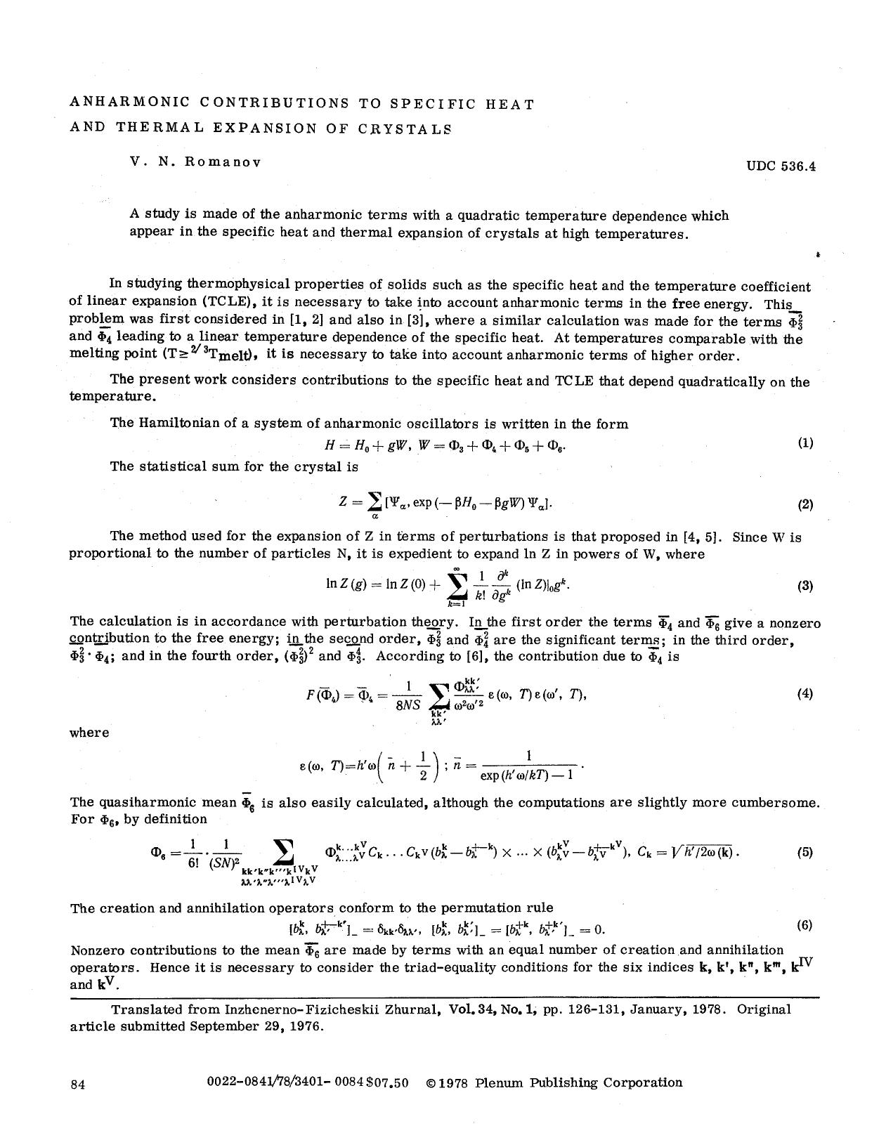 Anharmonic contributions to specific heat and thermal expansion of crystals by Unknown