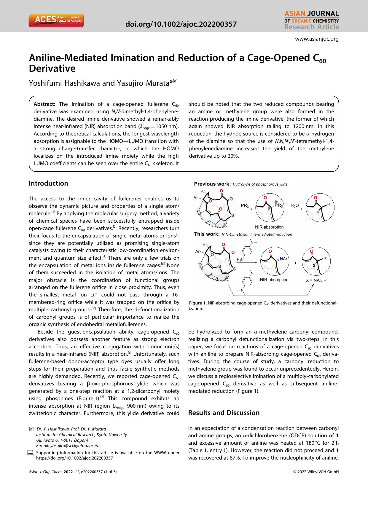 AnilineâMediated Imination and Reduction of a CageâOpened C60 Derivative by Unknown