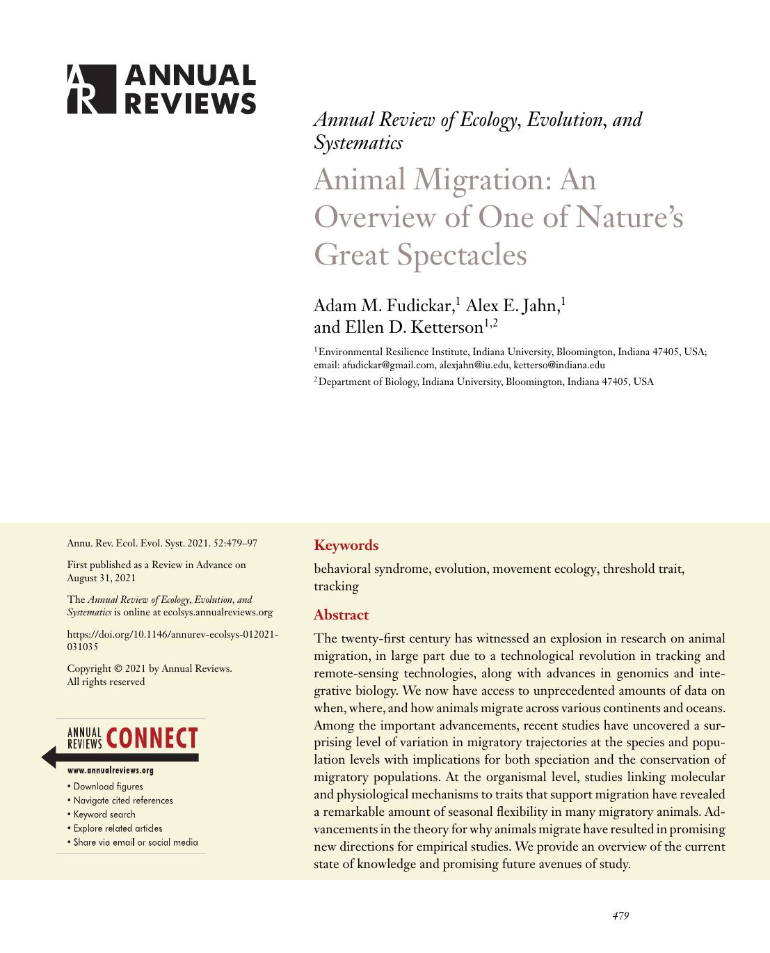 Animal Migration: An Overview of One of Nature's Great Spectacles by Adam M. Fudickar Alex E. Jahn Ellen D. Ketterson
