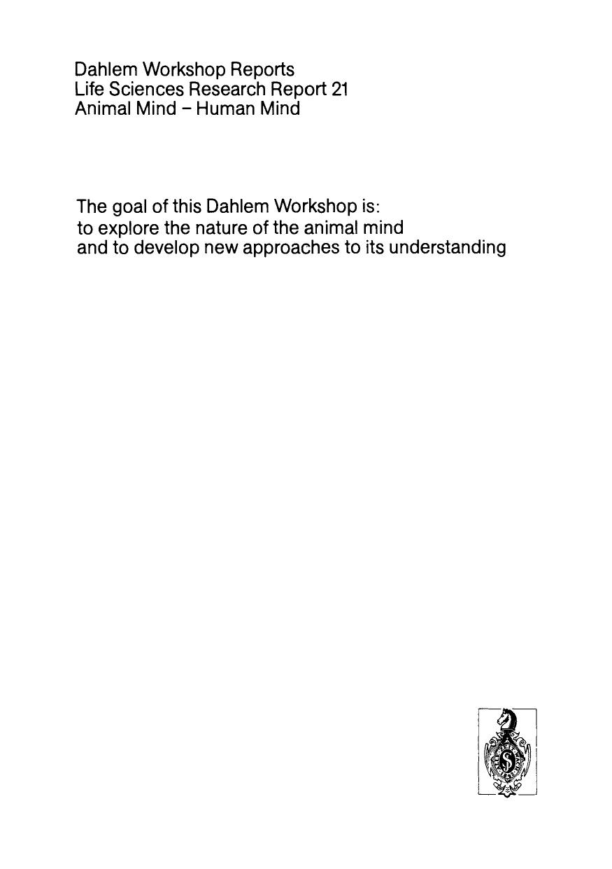 Animal Mind â Human Mind- Report of the Dahlem Workshop on Animal Mind â Human Mind by D. R. Griffin (1981-1982)
