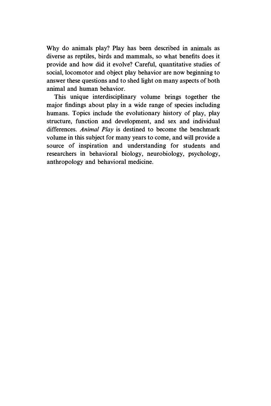 Animal Play Evolutionary, Comparative, and Ecological Perspectives (1998) by Unknown