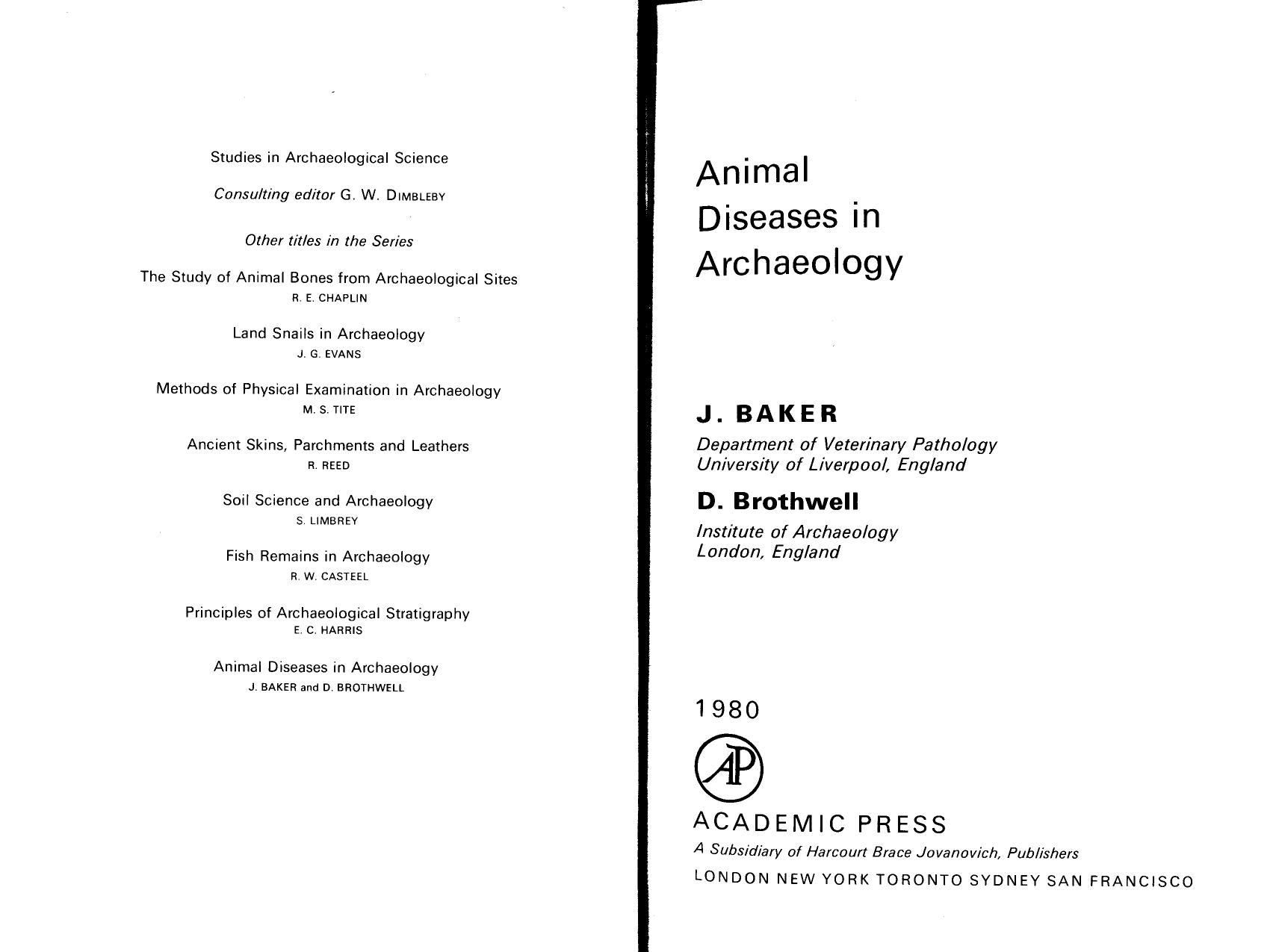 Animal diseases in archaeology by John Robin Baker