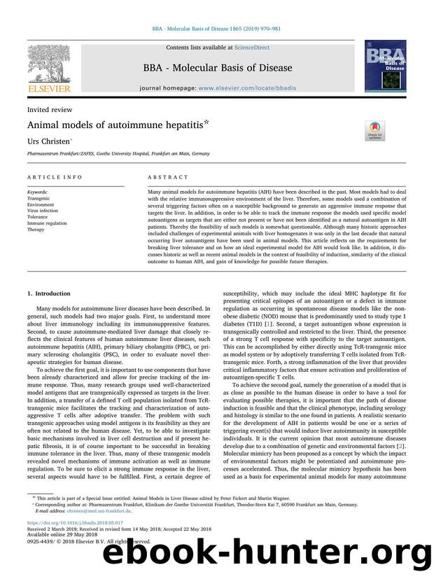 Animal models of autoimmune hepatitis by Urs Christen