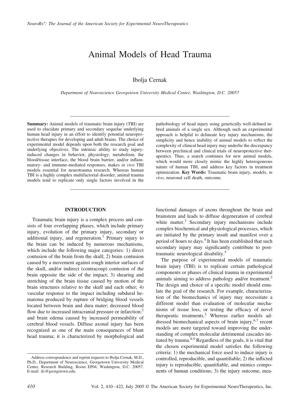 Animal models of head trauma by Unknown