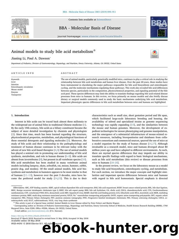 Animal models to study bile acid metabolism by Jianing Li & Paul A. Dawson