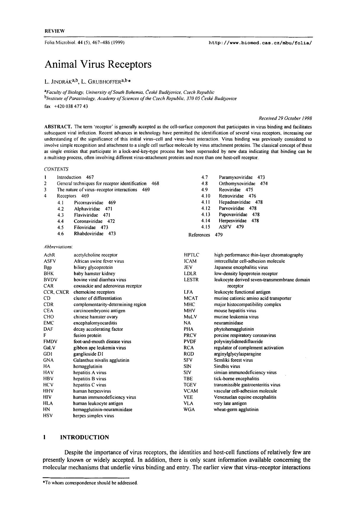 Animal virus receptors by Unknown