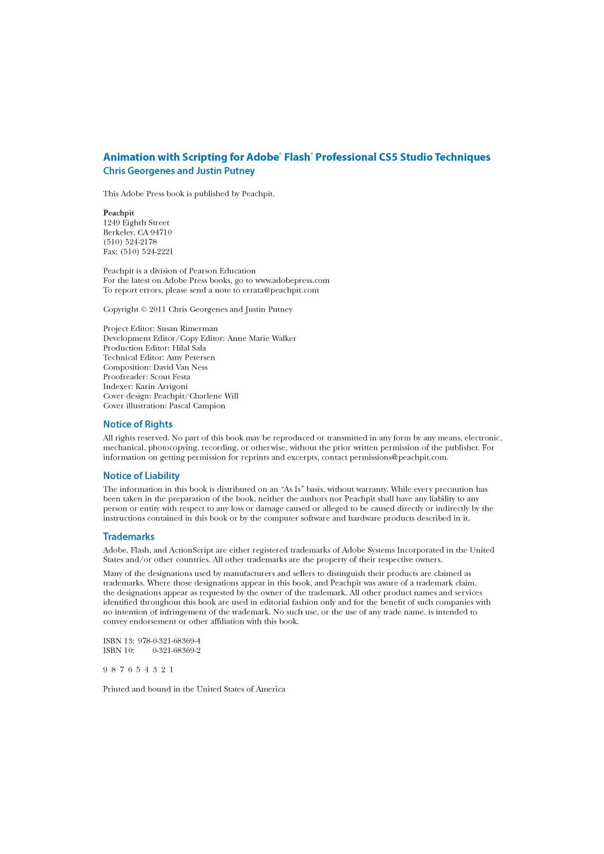 Animation with Scripting for Adobe Flash Professional CS5 Studio Techniques by Chris Georgenes Justin Putney