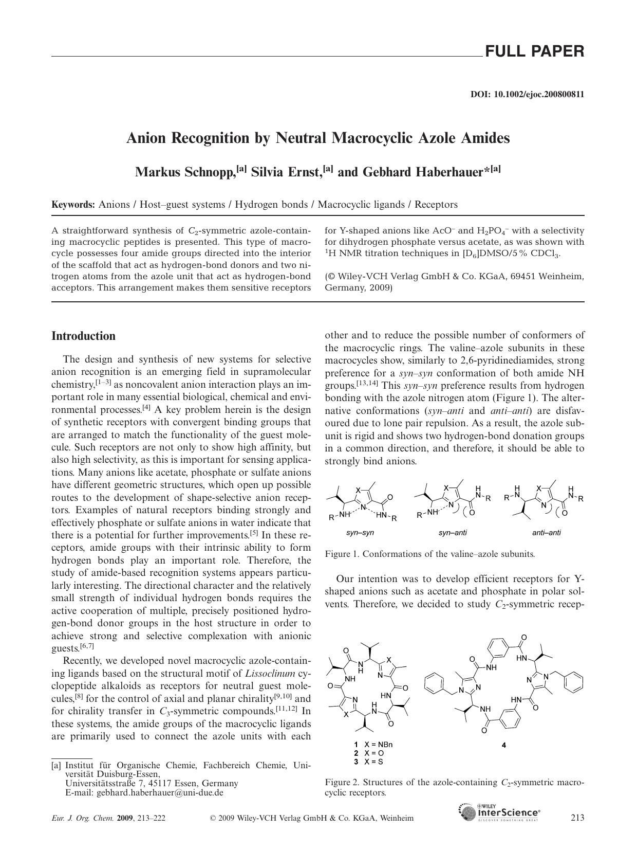Anion Recognition by Neutral Macrocyclic Azole Amides by Unknown