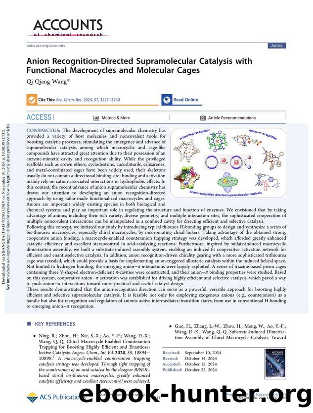 Anion Recognition-Directed Supramolecular Catalysis with Functional Macrocycles and Molecular Cages by Qi-Qiang Wang
