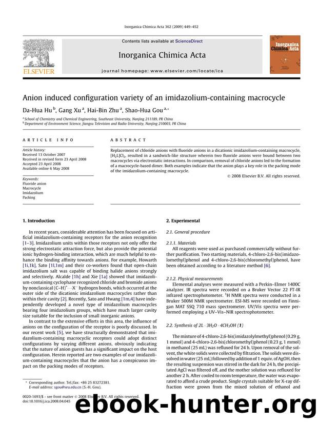Anion induced configuration variety of an imidazolium-containing macrocycle by Da-Hua Hu; Gang Xu; Hai-Bin Zhu; Shao-Hua Gou